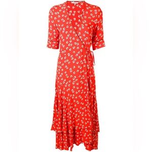 Ganni Red Floral Midi Dress (US size 2, EU 34)